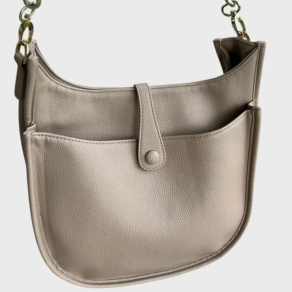 Ahdorned Braided Strap Shoulder Vegan Leather Taupe Minimalist Everyday Purse